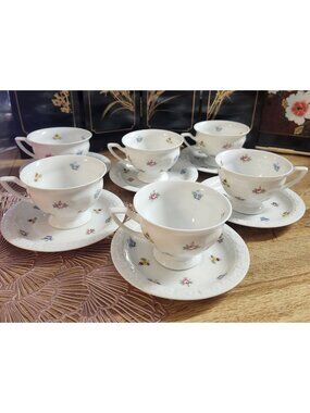 Rosenthal Bone China Tea Cups & Saucers 6 Sets Floral Maria